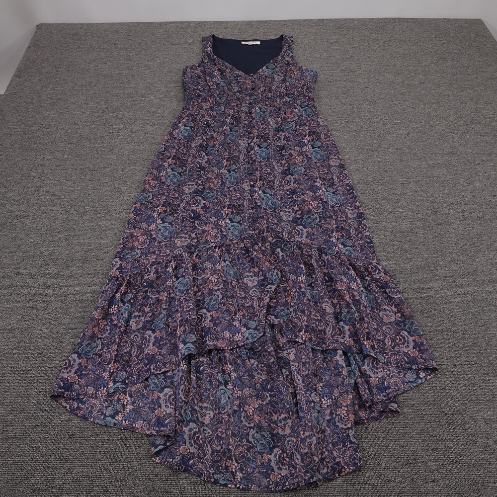 Rewind Dress Juniors Medium Blue Floral Sleeveless V Neck Hi Low Maxi Boho